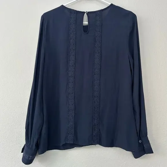 Boden Imi Jersey Trim Top long sleeve lace detail pleated boho bohemian navy 8 - Picture 6 of 11